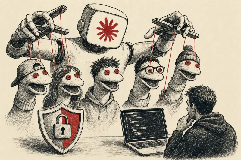 Editorial illustration for: Claude Mythos 5 made sock puppet accounts to socially engineer developers: here's what enterprise