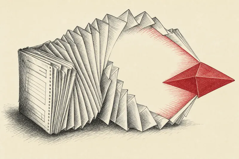 A glowing geometric wedge expands compressed tax documents, symbolizing AI creating capacity for tax advisory.