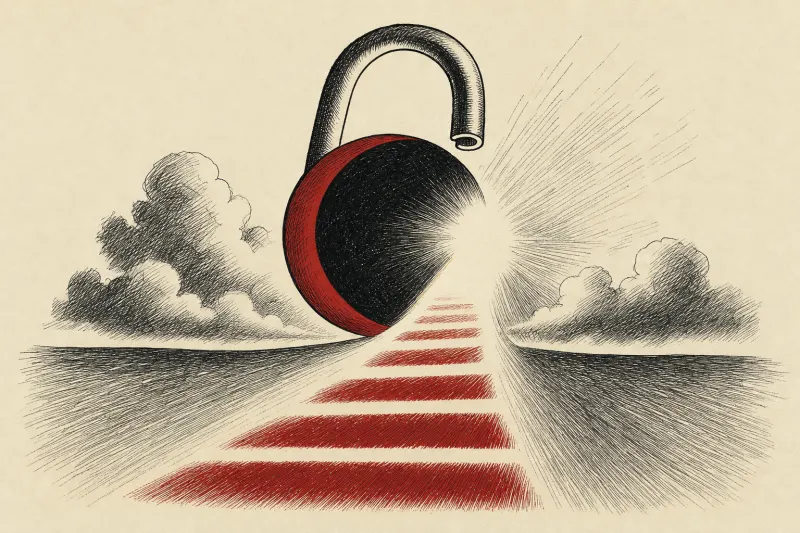 A solar eclipse shaped like an open padlock symbolizes improved AI and expanded free access.