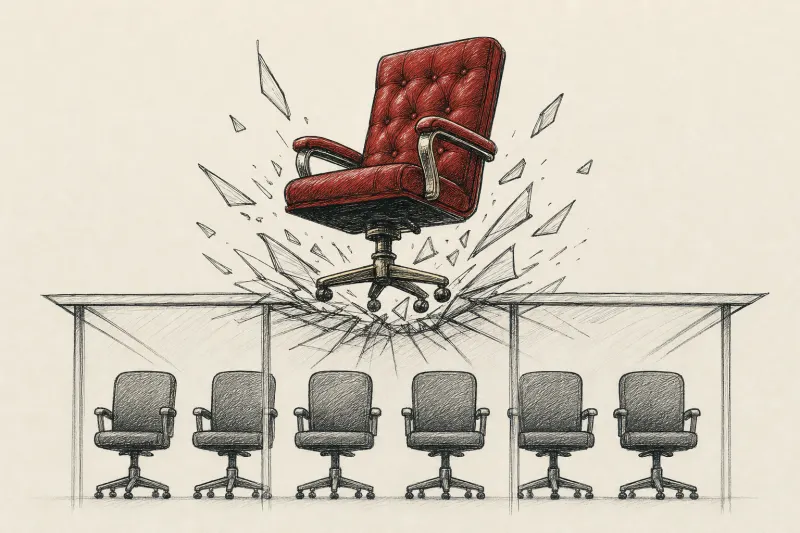 A gold office chair breaks through a glass ceiling above standard chairs, symbolizing premium access and higher usage.