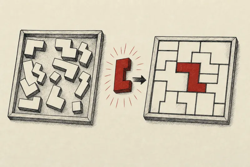 A sliding puzzle locks into a tight grid after one piece changes order, symbolizing smarter GPU scheduling.