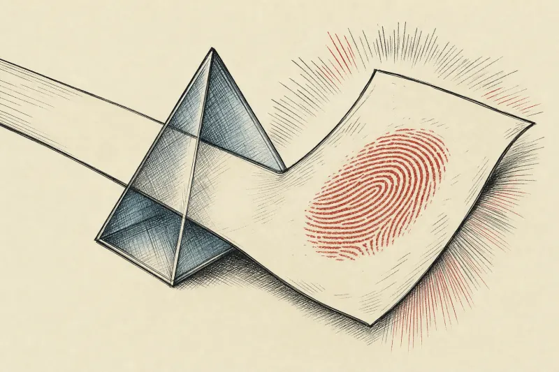 A hidden fingerprint glows inside a page, symbolizing Anthropic’s detection watermark for Claude text.